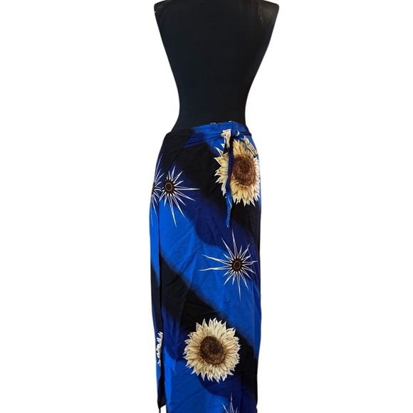 Vintage Santam Blue Sunflower Midi Wrap Skirt - Picture 4 of 11